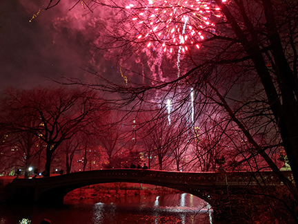 Bow Bridge at New Year, Central Park, New York City, New York, US